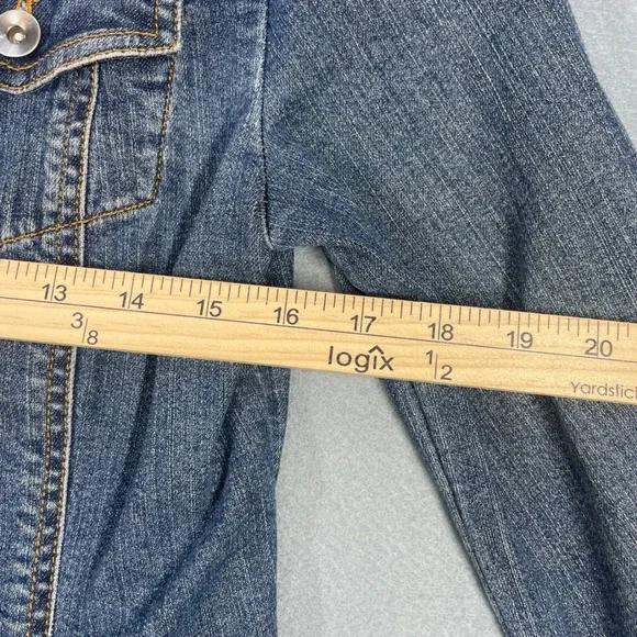 Coldwater Creek Blue Denim Jacket Tweed Fringe Trim Women Size P6 - Picture 6 of 9